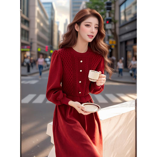 奢姿2024年冬季新款大码女装拼接针织裙子胖妹妹气质圆领连衣裙9944826856 商品图4