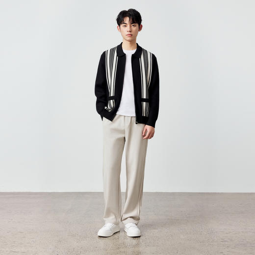 墨麦客男装撞色竖条针织开衫春季新款提花宽松翻领外套男潮20709 商品图2