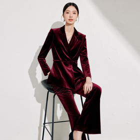 酒红丝绒西装外套女秋冬季显瘦修身新款