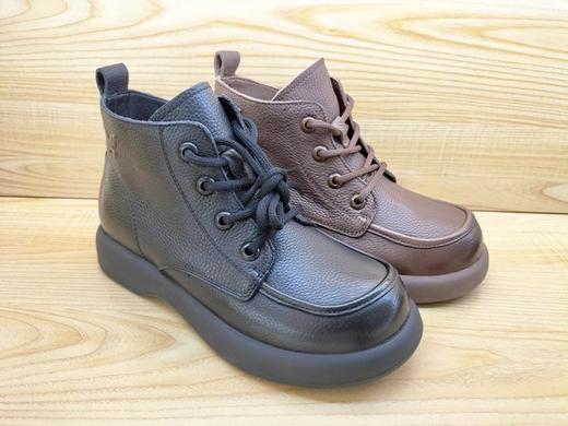 豪行2023秋冬真皮女短靴新款23468135舒适厚底加肥高帮单鞋妈妈鞋 商品图2