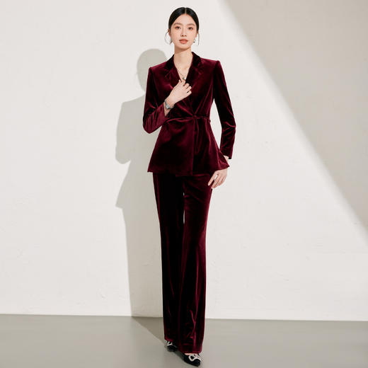 酒红丝绒西装外套女秋冬季显瘦修身新款 商品图3