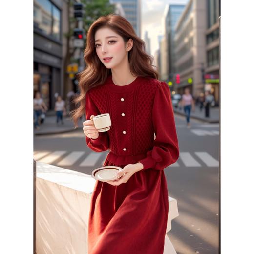 奢姿2024年冬季新款大码女装拼接针织裙子胖妹妹气质圆领连衣裙9944826856 商品图2