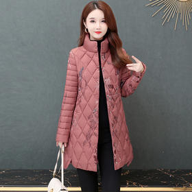 QYMTYP-18389-Y轻薄棱格棉衣中老年妈妈装刺锈不对称棉袄秋冬季加棉保暖棉服外套
