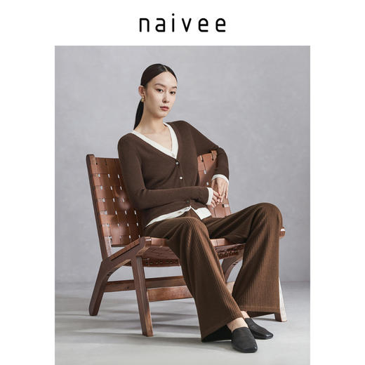 naivee纳薇24秋冬新款直筒阔腿糯米裤松紧腰及地长裤垂感休闲裤女休闲裤248256586 商品图4