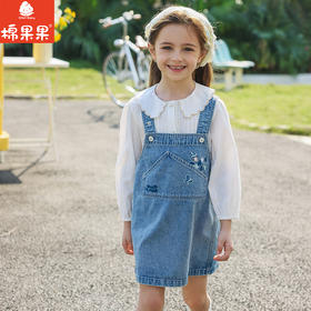棉果果春季新品商场同款女童牛仔背带裙M122703225095