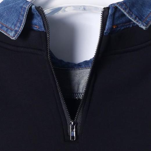 WY694新款男士翻领假两件半拉链时尚设计宽松百搭日常长袖套头 商品图5