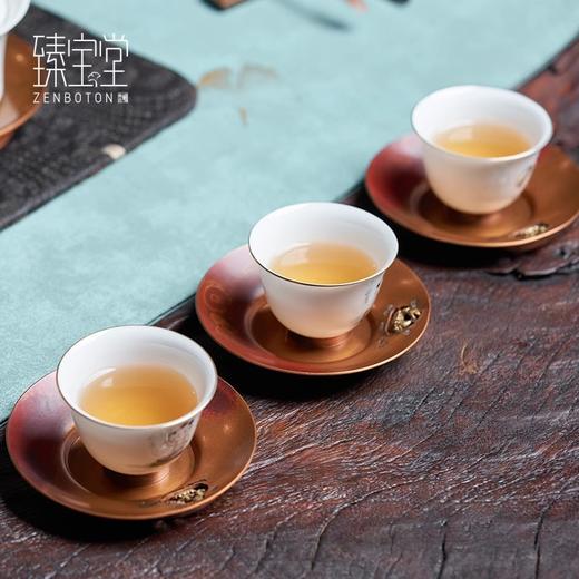 臻宝堂铜茶托纯手工八方来财杯托中式家用功夫茶具茗品隔热杯垫八方来财杯托五片装 商品图1