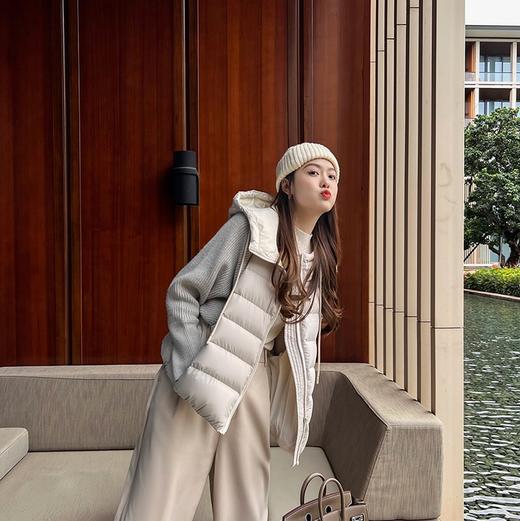 【冬季女装】（预售3-7天发货）高品质时髦针织拼接假俩件厚外套短款连帽外套 90白鸭绒羽绒服女装【预售3-7天】 商品图2