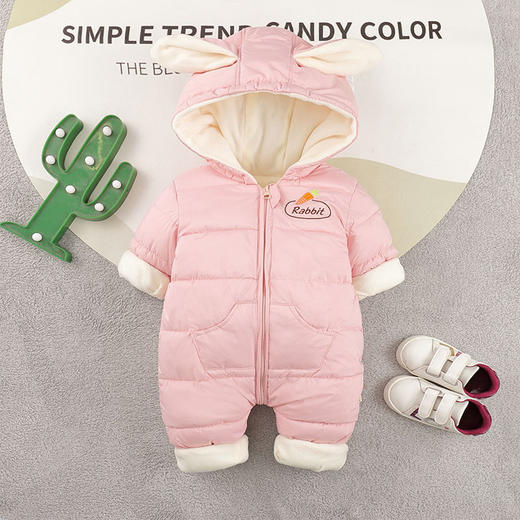 婴儿衣服新生儿秋冬装加绒加厚洋气保暖宝宝哈衣开档连体衣 商品图1