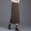 毛呢格子秋冬长款高腰开叉，一步裙显瘦包臀直筒裙MYX-1829 商品缩略图1