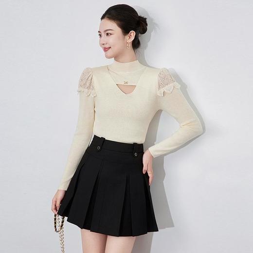 【高货wl】全新升级【铂金会员165/天猫219/差价54】(81300) 洛诗琳秋冬新款蕾丝拼接半高领镂空洋气修身针织衫 商品图1