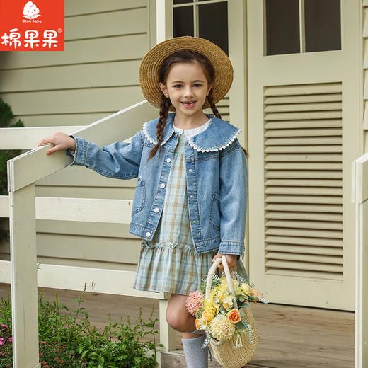 棉果果春季新品商场同款女童花边翻领甜美牛仔外套M122100225074 商品图1