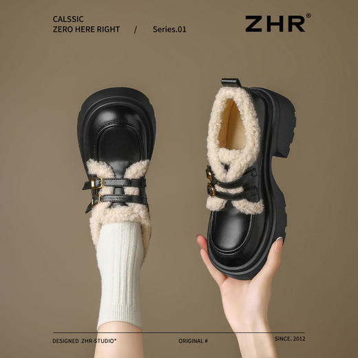ZHR加绒乐福鞋女保暖厚底jk鞋棉鞋2024新款英伦风小皮鞋增高女鞋 商品图5