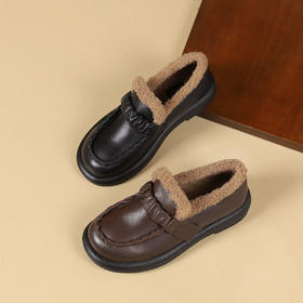 西村名物2024秋冬新品百搭舒适防滑真皮加绒一脚蹬乐福鞋女毛毛鞋T24DM47221