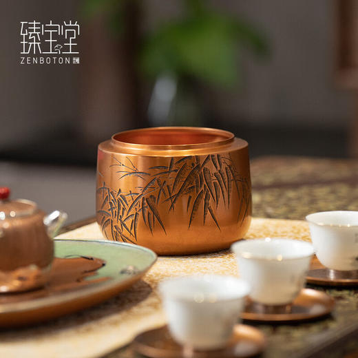 【样品特惠】臻宝堂建水纯手工雕刻竹叶茶渣桶小号铜器水盂茶洗高端功夫茶具零配件 竹韵建水 容量约800ml 商品图4