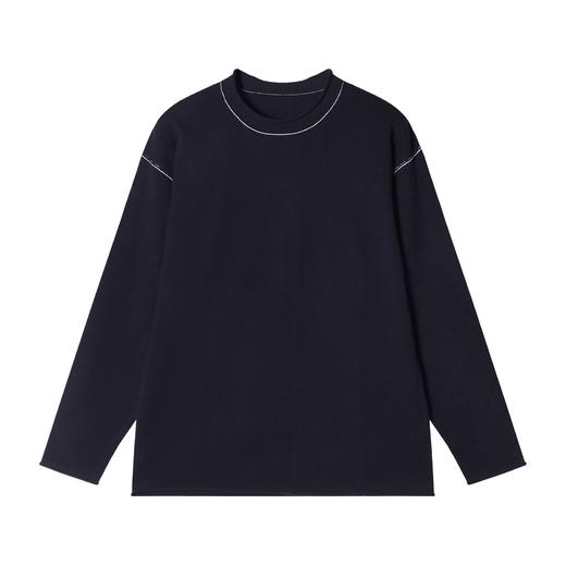 T1892秋季新款时尚个性撞色明线圆领长袖T恤简约宽松百搭上衣 商品图1