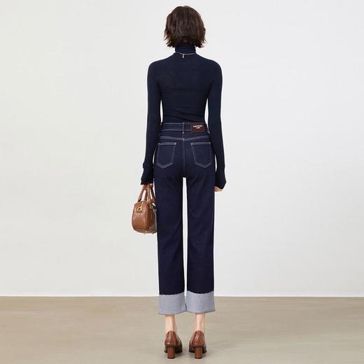 【自】全新升级【铂金会员174/天猫229/差价55】(02059) 洛诗琳丹宁蓝卷边设计感弹力直筒裤显瘦小个子烟管牛仔裤女 商品图1