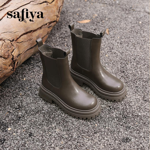 Safiya/索菲娅2024英伦风时尚厚底粗跟套筒加绒休闲切尔西短靴SF44116410/SF44118410 商品图6