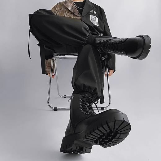 男高帮英伦风休闲黑色工装机车靴增高中帮骑士靴侧拉链马丁靴 商品图3