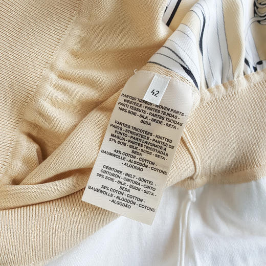 【95新】Hermes爱马仕浅黄拼白色短袖印花twillaine连衣裙长裙女士现售价：4700！121124TJ09 商品图4