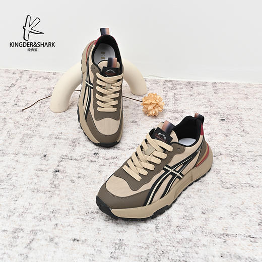 经典鲨2024年秋季新款时尚拼色男士系带平底休闲鞋跑步鞋KW222-D33181 商品图1