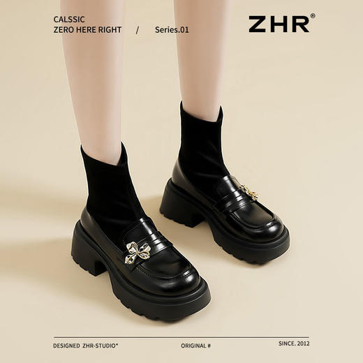 ZHR则则金属装饰粗跟弹力靴女2024新款时髦加绒粗跟短靴显高显瘦 商品图5
