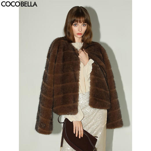 COCOBELLA中古风仿貂绒横排工艺环保皮草外套御寒大衣FU3005 商品图1