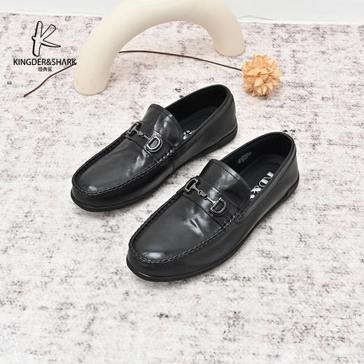 经典鲨2024年秋季新款百搭黑色男士一脚蹬柔软舒适平底豆豆鞋KW08-D33191 商品图0