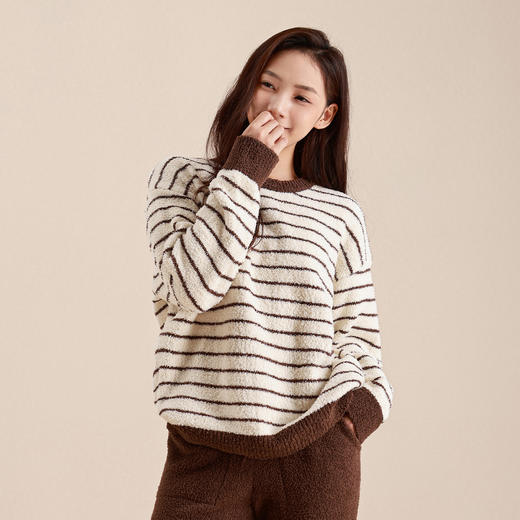 连绵·男女款半边绒条纹家居服 商品图1