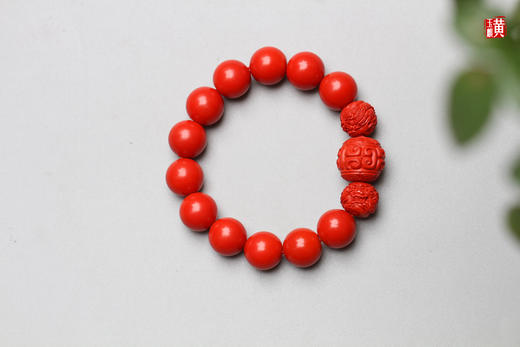 朱砂【双龙戏珠】手串  珠径：14mm 商品图1