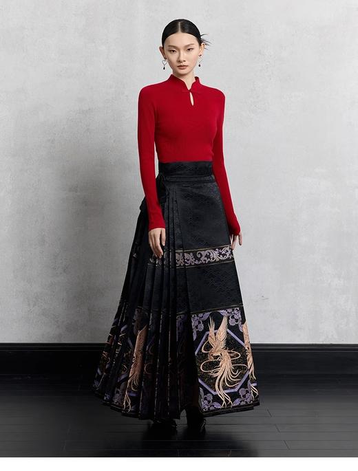 洛诗琳秋冬福利新中式国风2024年新款素色精纺纯羊毛旗袍领盘扣针织衫71051 商品图4