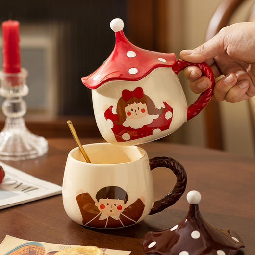 摩登主妇马克杯圣诞节礼物带盖家用喝水杯陶瓷杯早餐杯高颜值杯子 商品图0