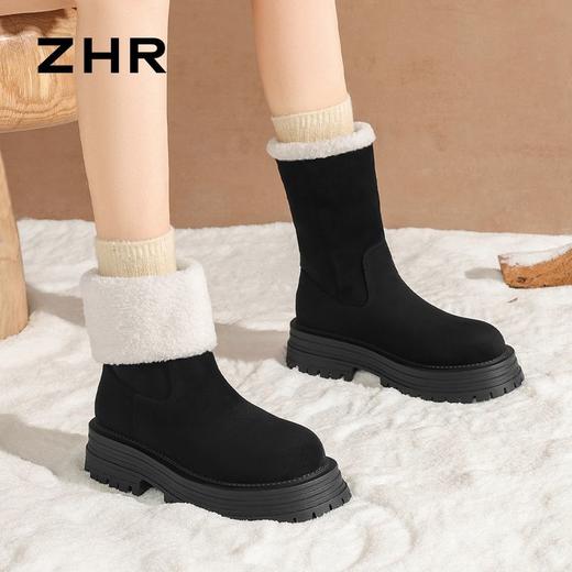 ZHR则则长筒加绒雪地靴保暖两穿棉鞋女2024冬季新款时尚防滑靴子 商品图4