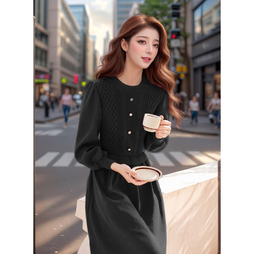 奢姿2024年冬季新款大码女装拼接针织裙子胖妹妹气质圆领连衣裙9944826856 商品图1