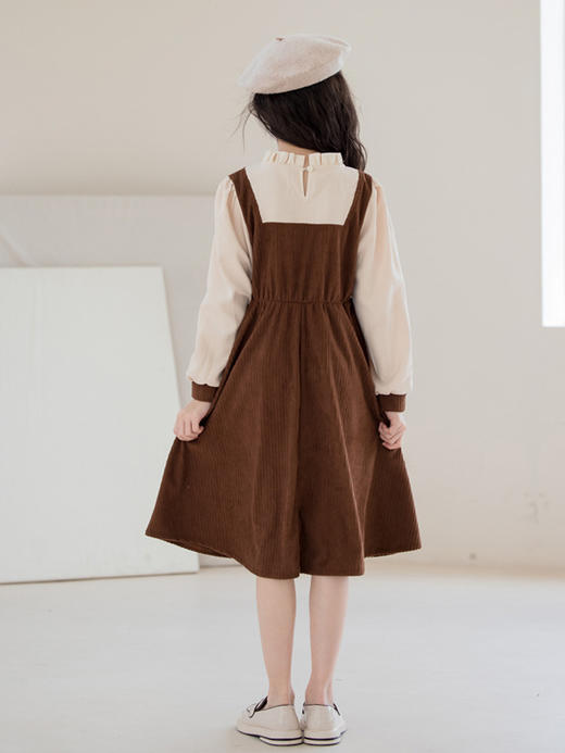 【木耳花边领设计，穿着甜美迷人】女童假两件连衣裙 2024秋装儿童撞色公主裙 中大童红色加绒裙子长款-QQ 商品图3