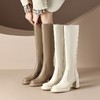 【预售7天】真皮高跟防水台长筒女秋冬新款不过膝高筒靴粗跟米白色厚底长靴CFE&3137 商品缩略图4