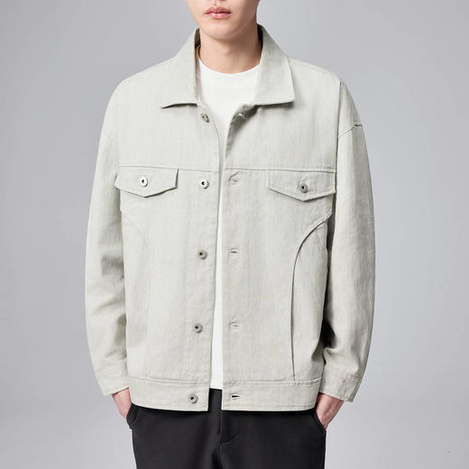 墨麦客男装粗斜纹牛仔夹克男士2024秋季新款休闲多口袋翻领外套男 商品图0