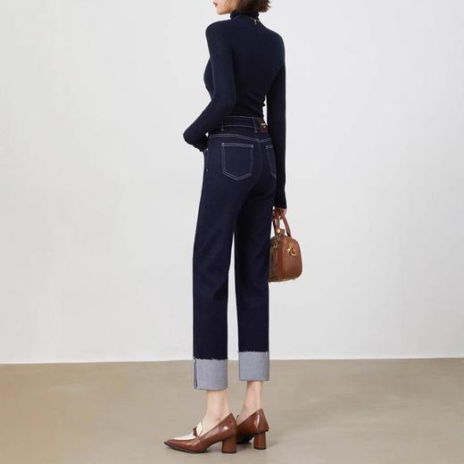 【自】全新升级【铂金会员174/天猫229/差价55】(02059) 洛诗琳丹宁蓝卷边设计感弹力直筒裤显瘦小个子烟管牛仔裤女 商品图2