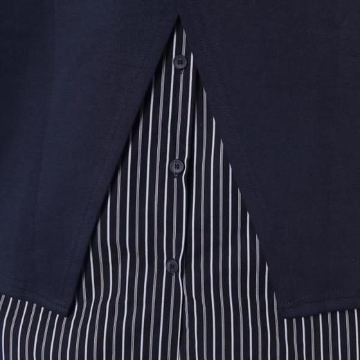 WY545新款时尚个性纯色条纹拼接圆领假两件简约百搭休闲上衣 商品图4