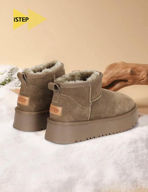 istep冬季保暖舒适皮毛一体厚底棉鞋加绒加厚短筒女士羊毛雪地靴 商品图3