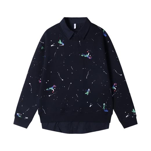 WY680冬季新款时尚个性美式泼墨翻领假两件卫衣情侣宽松百搭上衣 商品图1