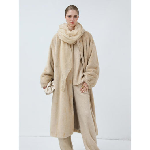 COCOBELLA奢华仿全抽水貂环保皮草女浅金原色长款大衣FU0005 商品图3