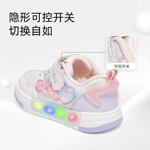 泰兰尼斯春季儿童鞋新款女童闪灯鞋宝宝软底防滑户外运动休闲板鞋 T02X5A5964 商品图4