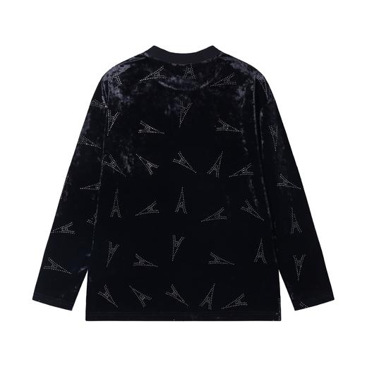 T1874秋季新款时尚个性绒面烫钻圆领长袖T恤休闲百搭潮流运动上衣 商品图5