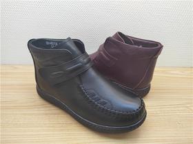 豪行冬新款23446019M牛皮低跟休闲加绒女靴棉靴