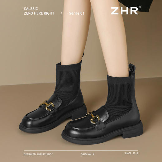 ZHR则则时尚百搭弹力靴2024秋冬新款加绒袜靴瘦瘦靴女靴乐福短靴 商品图5