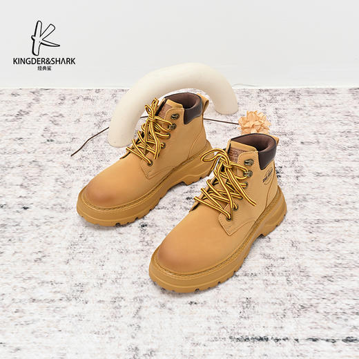 经典鲨2024年冬季新款男士百搭圆头平底系带工装短筒靴KF10-D55011 商品图3