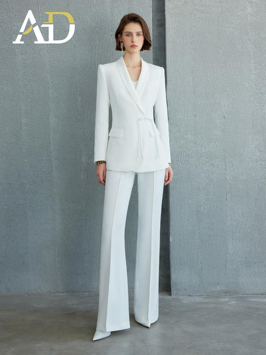 AD白色西装外套女高级感醋酸缎面新中式国风西服套装2024秋季新款 商品图2
