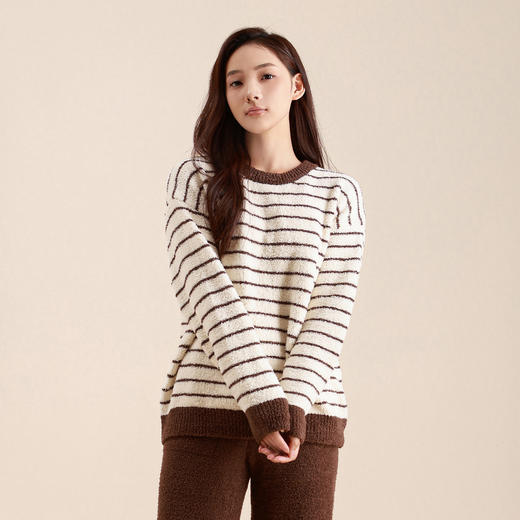 连绵·男女款半边绒条纹家居服 商品图2