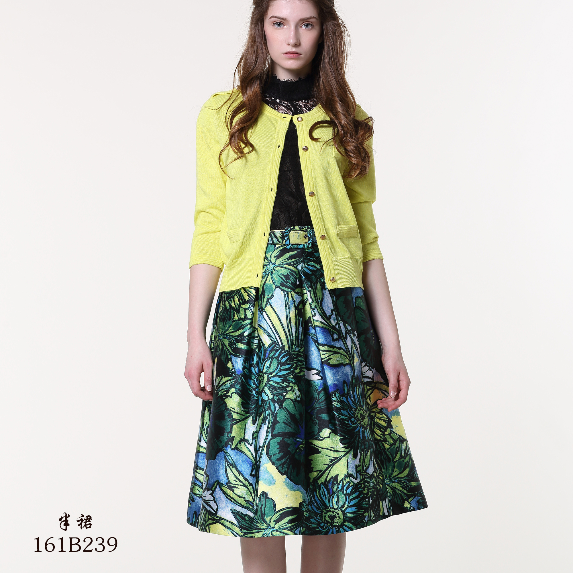 【伯妮斯茵】161B239（不配腰带,需自行搭配）--绿色半裙--长着向日葵的蔬菜园--《梵高的花园》